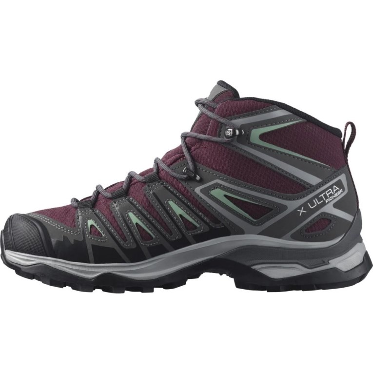 Burgundy / Dark Grey Salomon X Ultra Pioneer Mid CSWP Women's Hiking Boots | IE VO9375